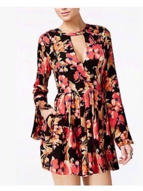 Free People Tegan Black Pink Floral Cut-Out Mini Dress Size 2